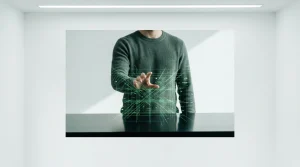 Architecting Tomorrow's Workforce: Expert Frameworks for Digital Security and Lifestyle Integration A person's hand reaching towards an illuminated, interwoven grid of green digital lines and data points, symbolizing the blurring lines between work and personal digital life amidst increasing platform usage.