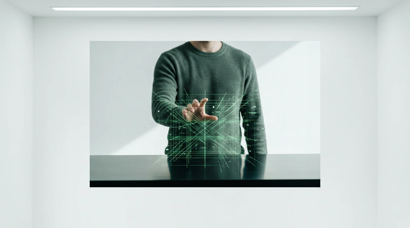 A person's hand reaching towards an illuminated, interwoven grid of green digital lines and data points, symbolizing the blurring lines between work and personal digital life amidst increasing platform usage.