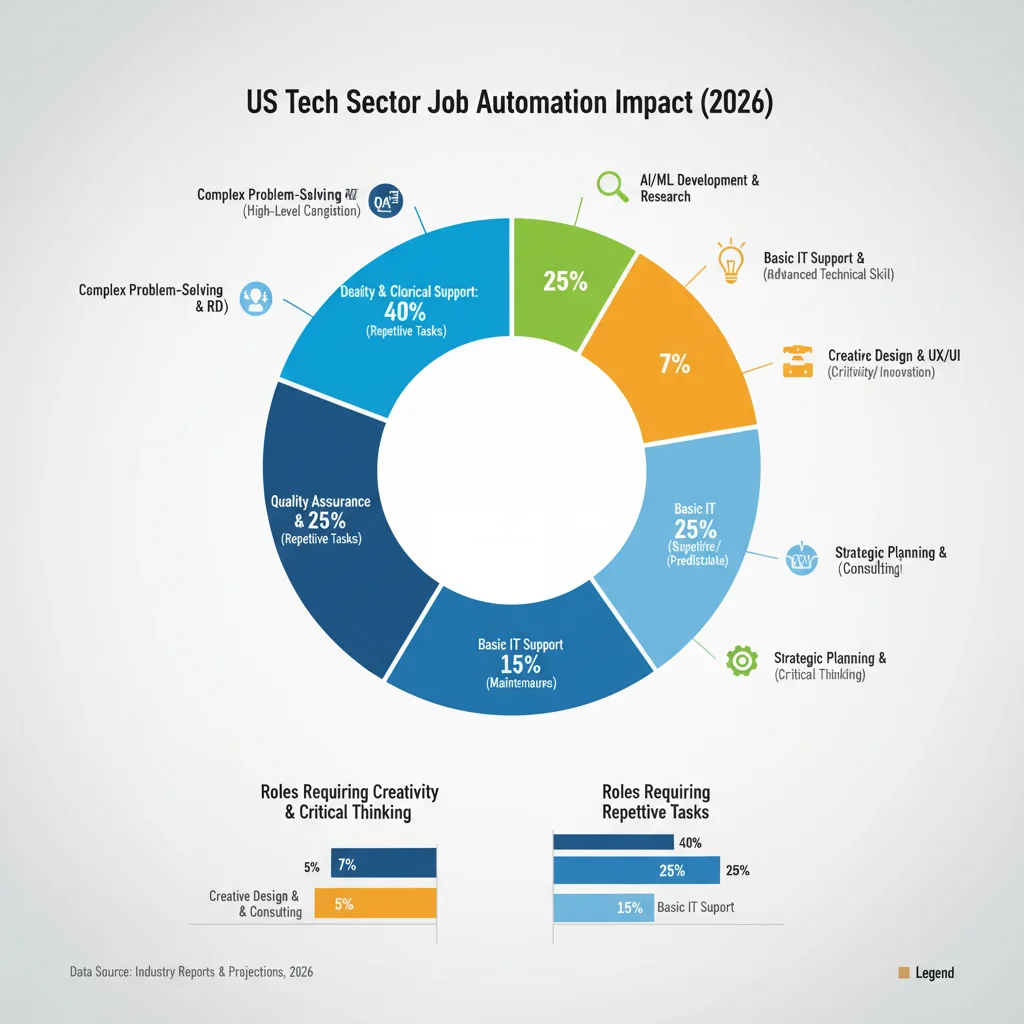 Infographic detailing job roles impacted by automation in US tech by 2026.