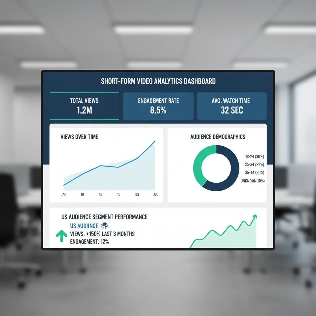 Short-form video analytics dashboard showing US audience growth