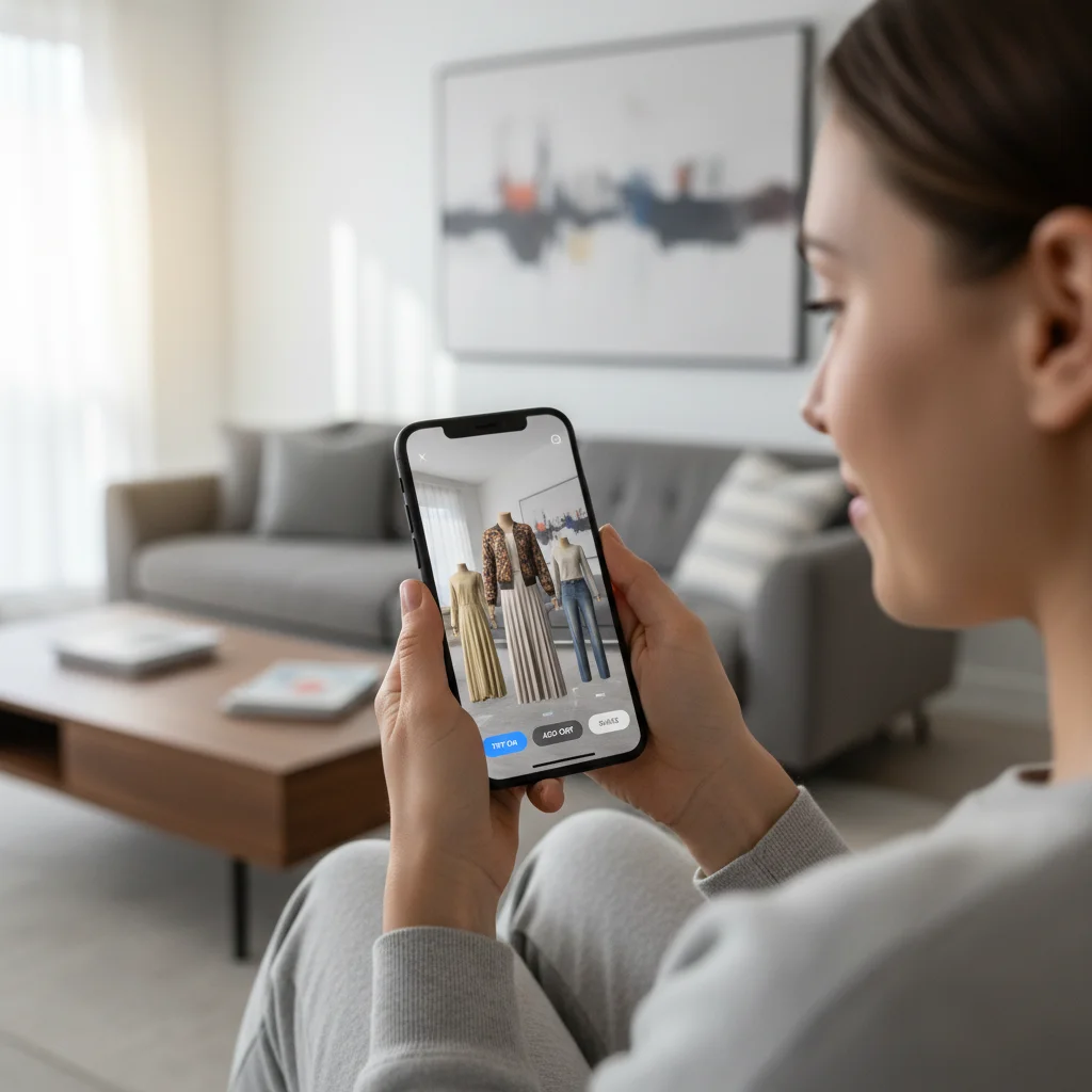 Customer using augmented reality for online shopping at home