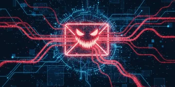 Evolving digital threats and advanced phishing attacks in a futuristic cybersecurity landscape.