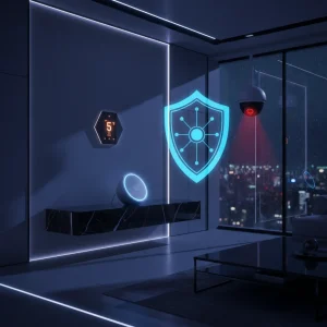 Securing IoT Devices in Your Home Network: 6 Essential Practices for 2026 Digital Safety Smart home devices interconnected with a digital security shield overlay, representing IoT home network security.
