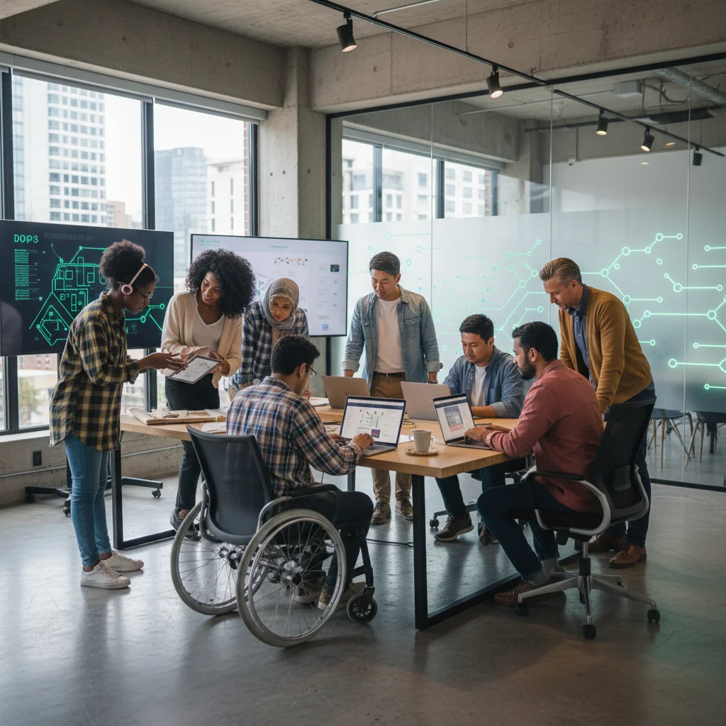 Diverse users interacting with decentralized applications in a modern setting