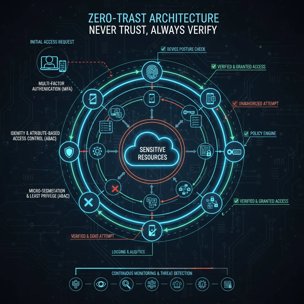 Diagram illustrating Zero Trust 'never trust, always verify' principle